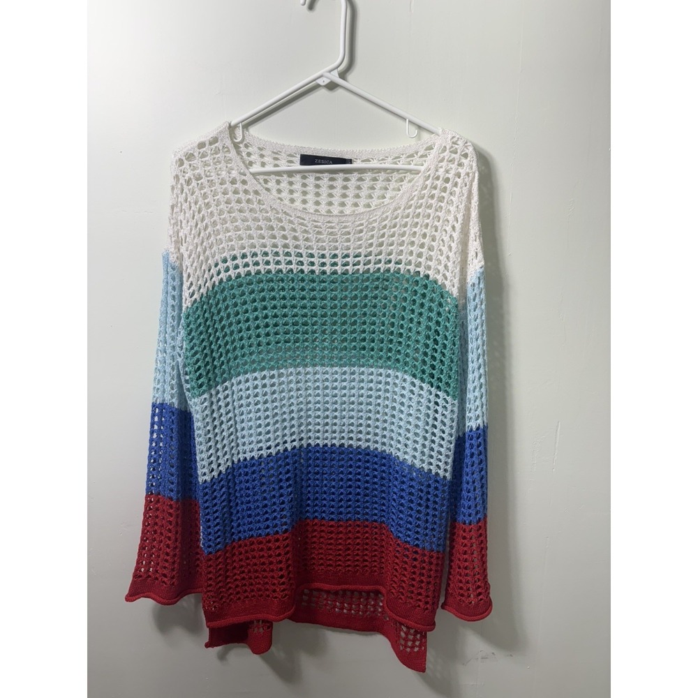 Zesica Crochet Knit Sweater L Colorblock Beach Cover Up